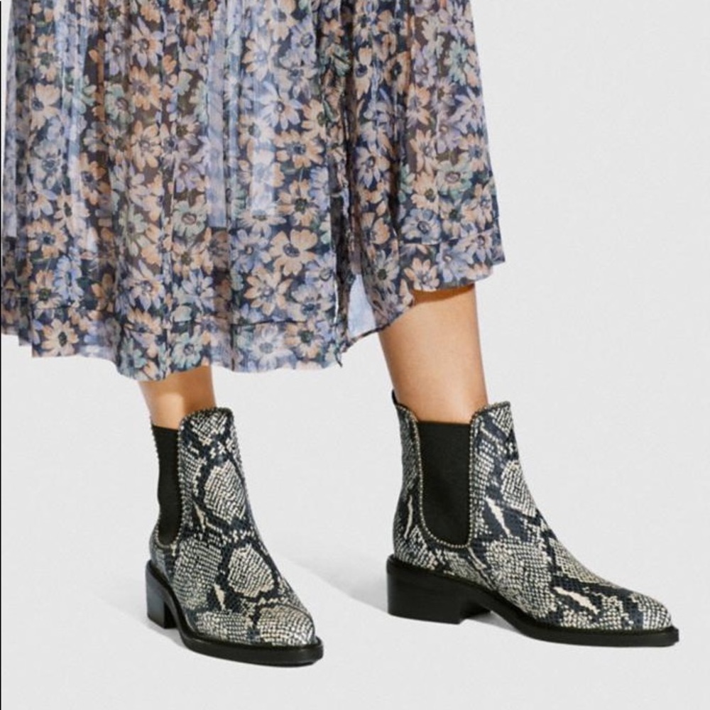 Coach Bowery Bootie In Snakeskin Size 6